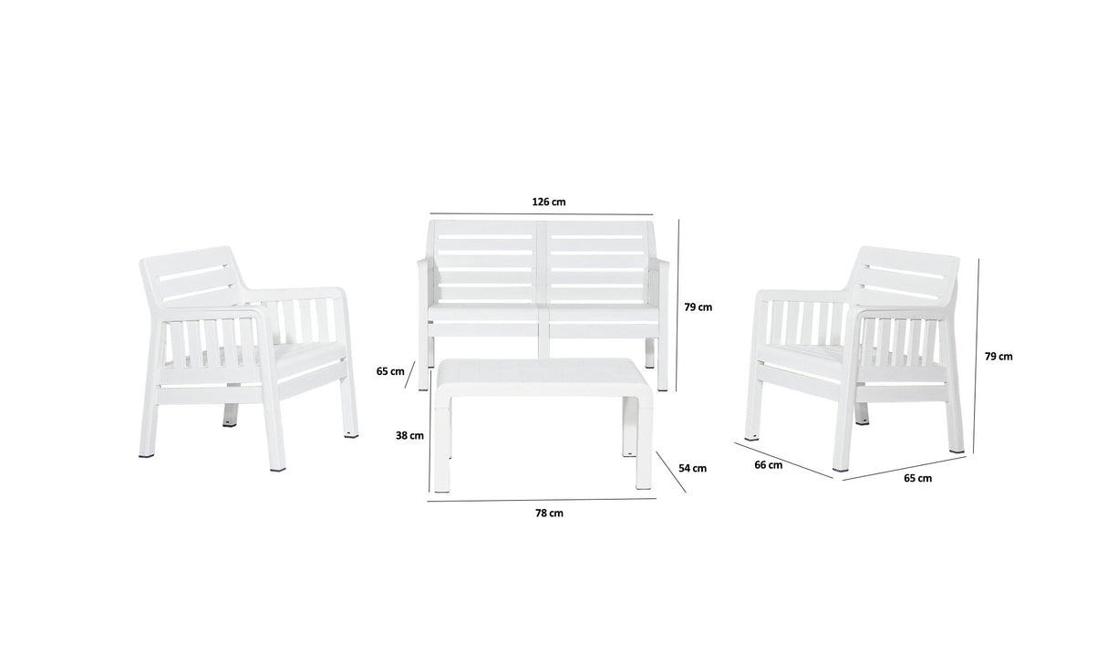 Set mobilier gradina Lara Mindersiz 2+1+1+S Takim - White - Alb
