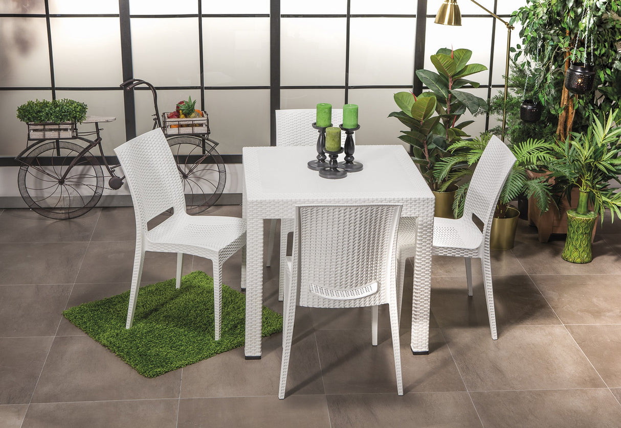 Set mobilier gradina Rattan 80x80 Small Masa Takimi - White - Alb