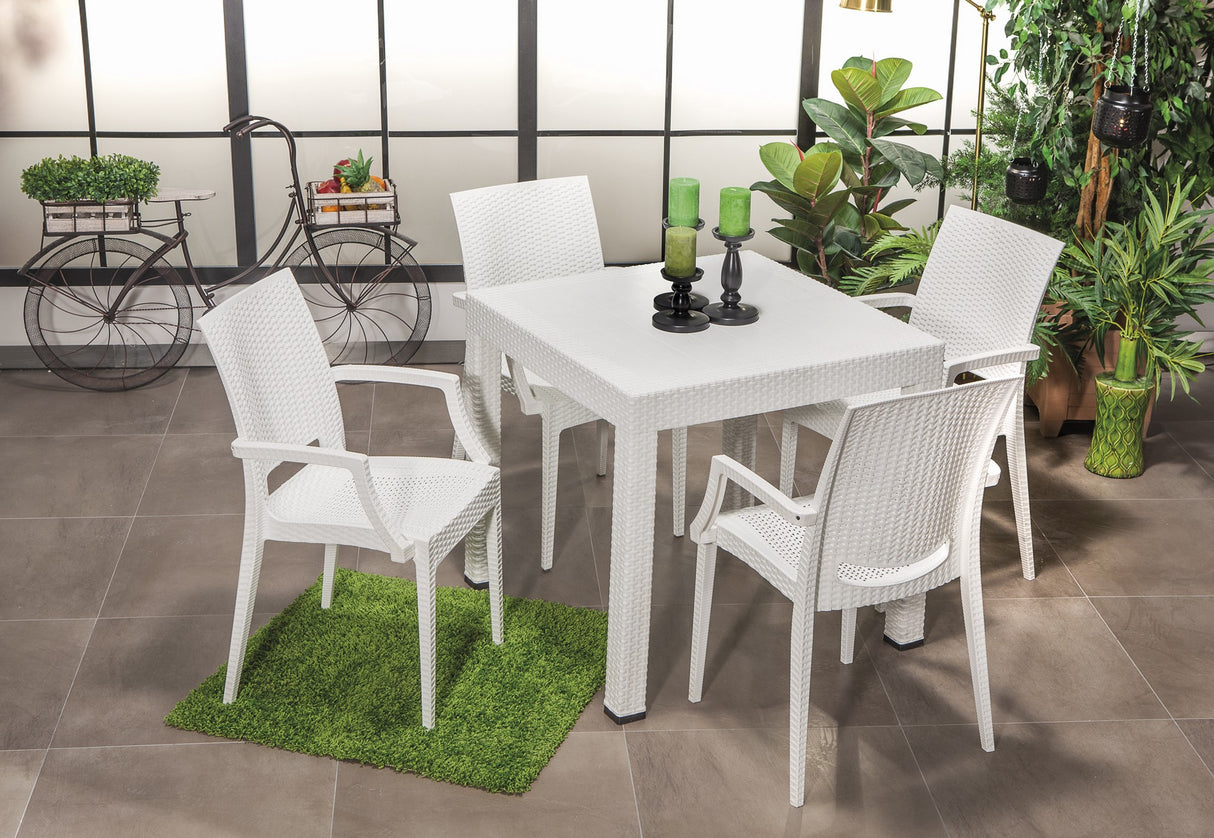 Set mobilier gradina Rattan 80x80 Small Lux Masa Takimi - White - Alb