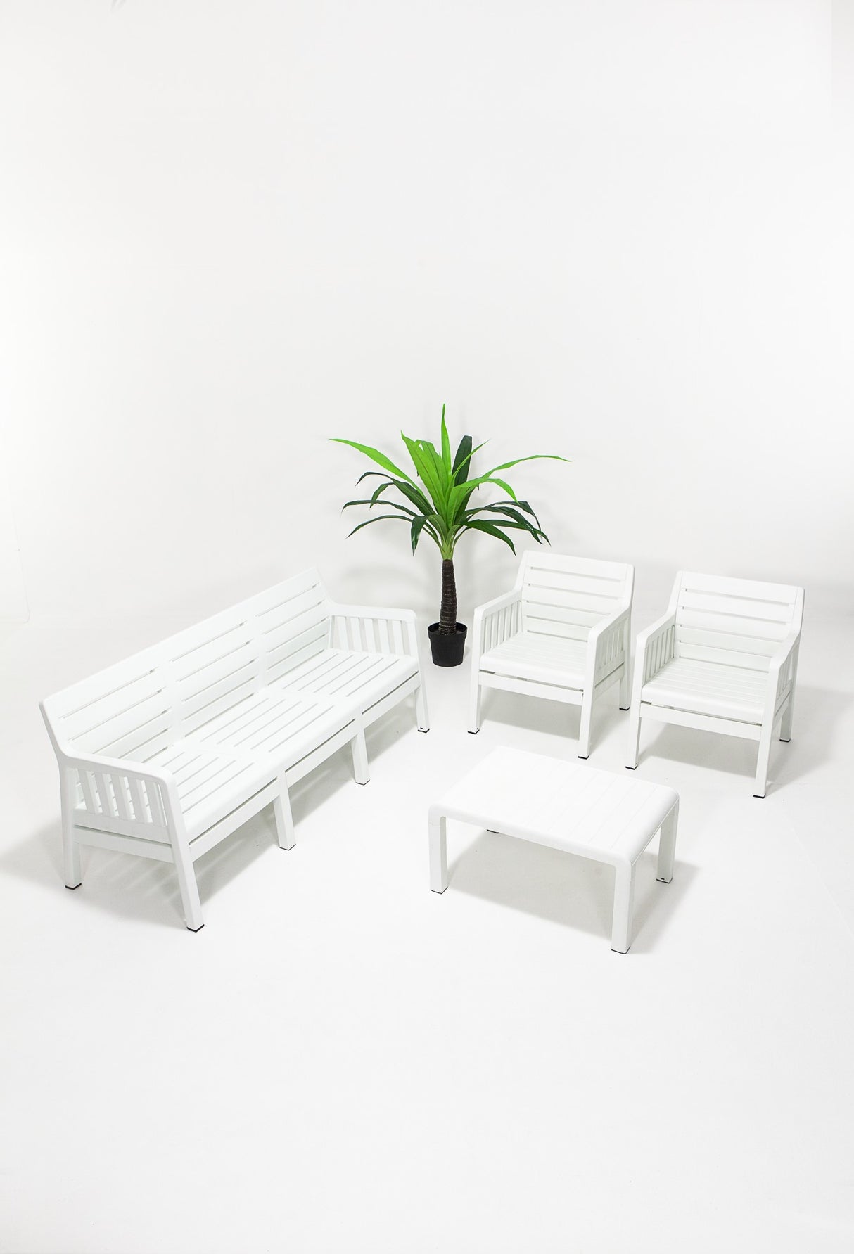 Set mobilier gradina Lara Mindersiz 3+1+1+S Takim - White - Alb