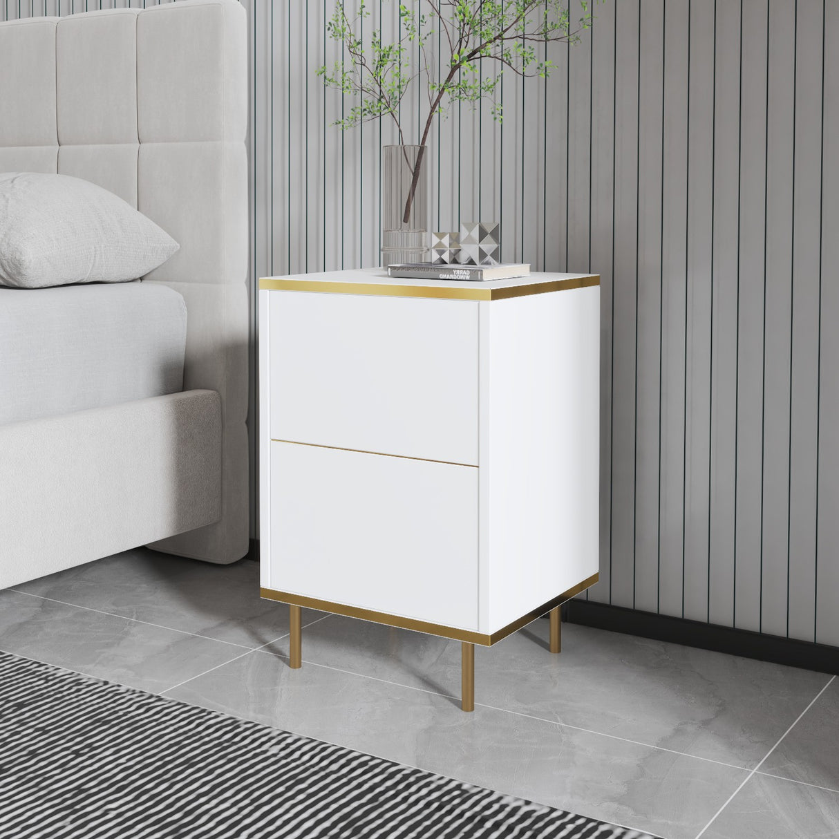 Noptiera Imaj - White Gold - Alb / Auriu