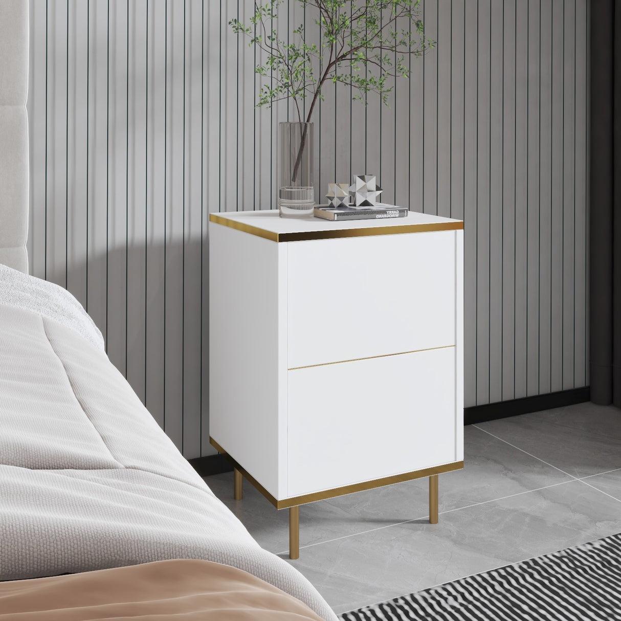 Noptiera Imaj - White Gold - Alb / Auriu