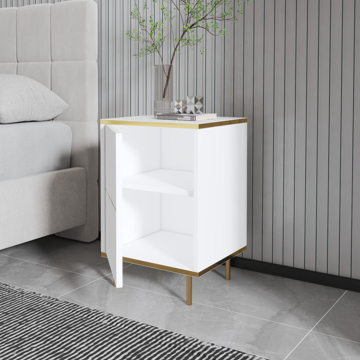 Noptiera Imaj - White Gold - Alb / Auriu