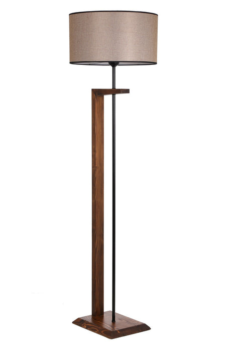 Lampadar Menekse Ceviz Ahsap Lambader Silindir Koyu Hasir Abajurlu - Nuc