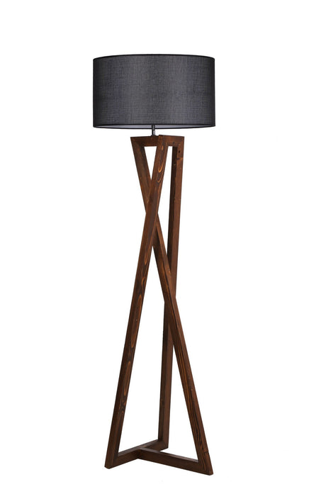 Lampadar Macka Ceviz Ahsap Lambader Silindir Hasir Siyah Abajurlu - Negru / Nuc