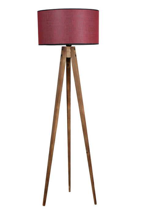 Lampadar Tripod Yanik Lambader Silindir Koyu Bordo Abajurlu - Maro