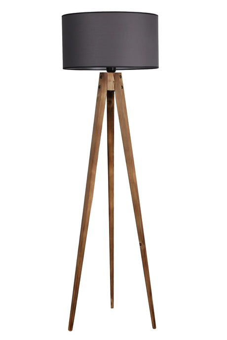 Lampadar Tripod Yanik Lambader Silindir Koyu Gri Abajurlu - Maro