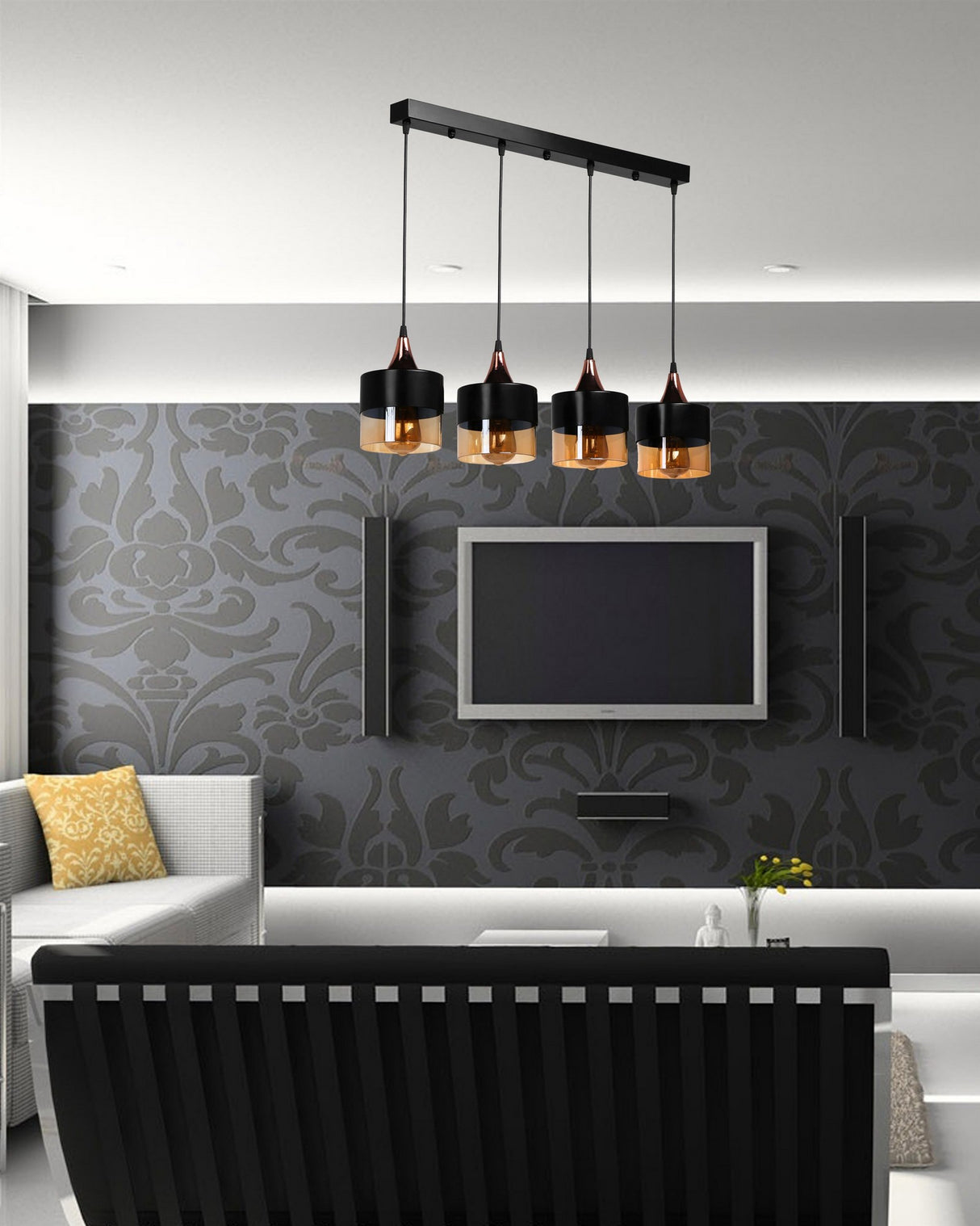 Candelabru Sahra 4 Lue Sirali Sarkit Siyah - Negru