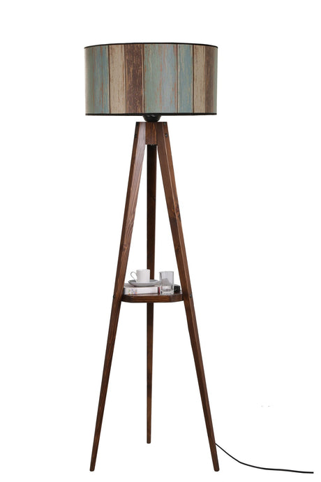 Lampadar Sehbali tripod lambader ceviz silindir renkli abajurlu - Multicolor