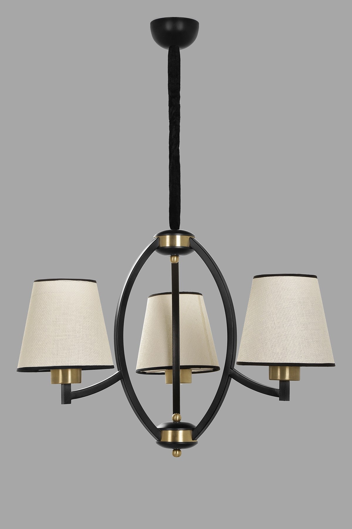 Candelabru Paul 3 lue siyah avize acik hasir abajurlu - Auriu / Crem