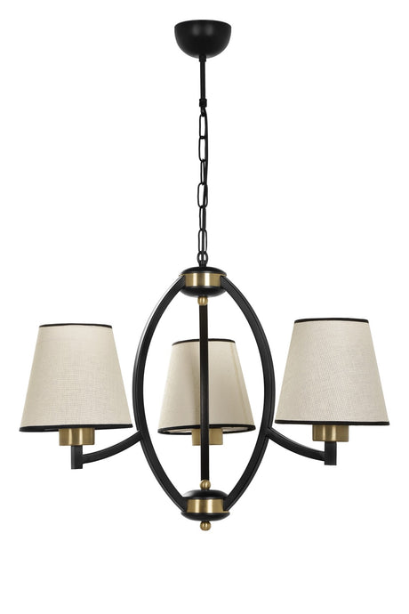 Candelabru Paul 3 lue siyah avize acik hasir abajurlu - Auriu / Crem