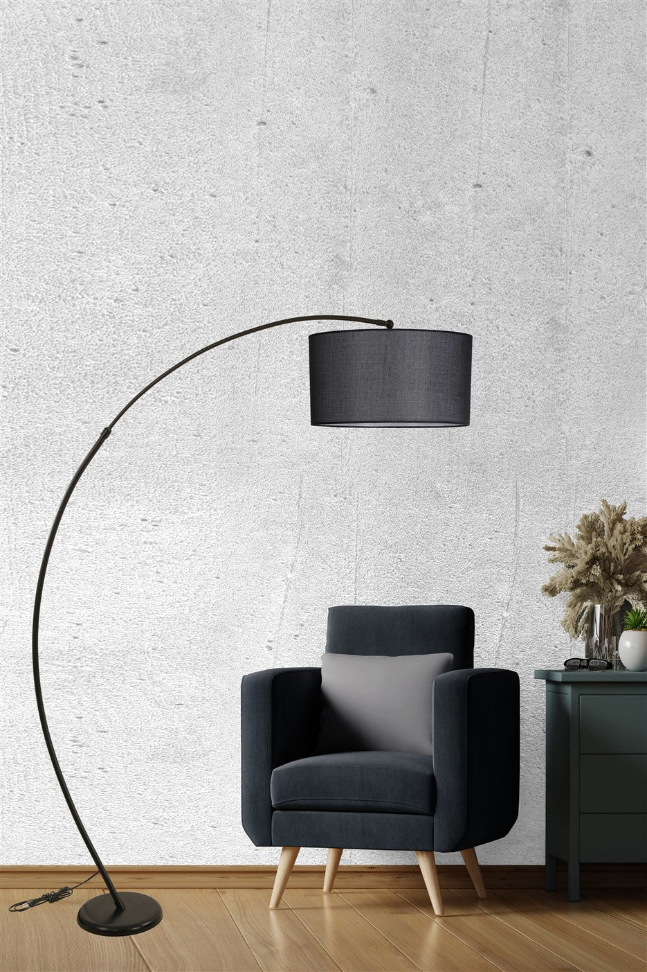 Lampadar Misra Siyah Lambader Silindir Hasir Siyah Abajurlu - Negru