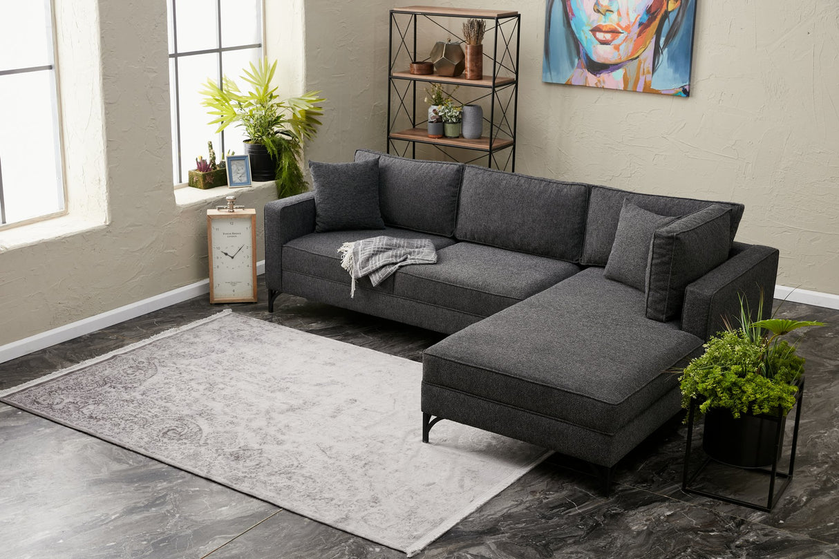 Canapea coltar Berlin Right - Anthracite, Black - Antracit / Negru