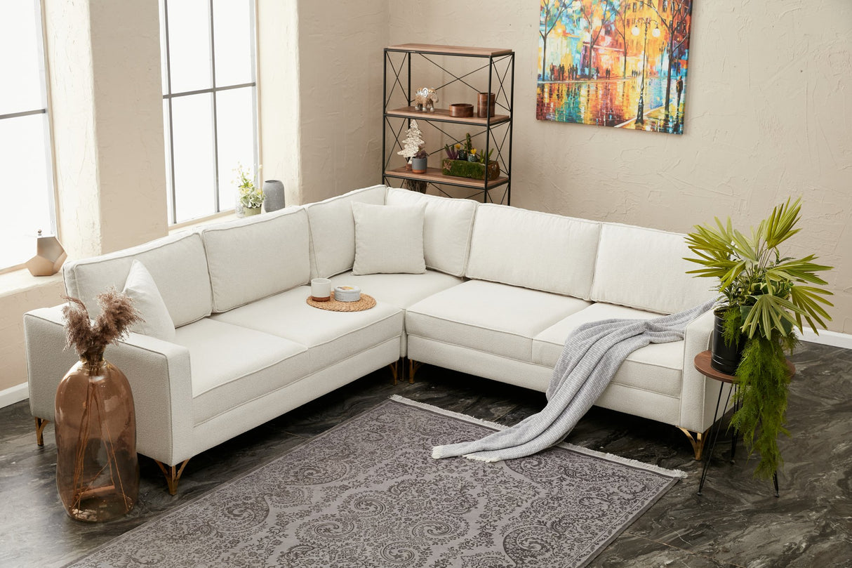 Canapea coltar Berlin - Cream, Gold - Crem / Auriu