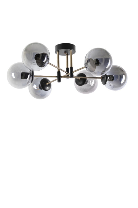 Candelabru Dolunay 6 Li Siyah Fueme Camli Avize - Negru