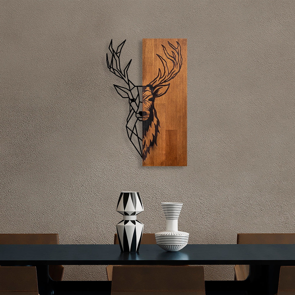Decoratiune lemn Red Deer 1 - Nuc / Negru