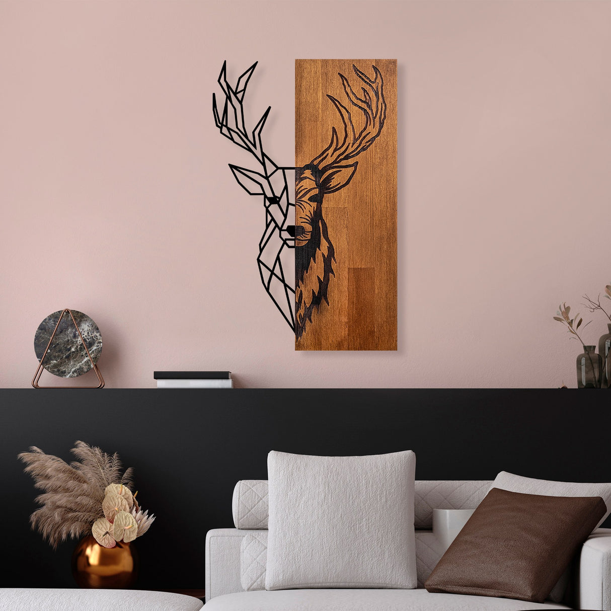 Decoratiune lemn Red Deer 1 - Nuc / Negru