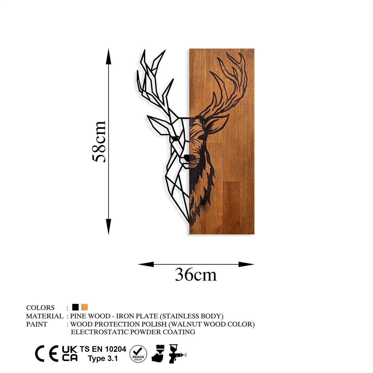 Decoratiune lemn Red Deer 1 - Nuc / Negru