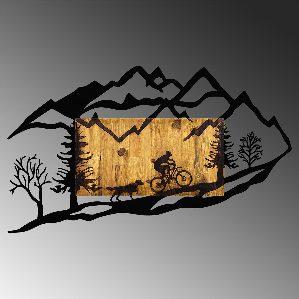 Decoratiune lemn Bicycle Riding in Nature 1 - Nuc / Negru