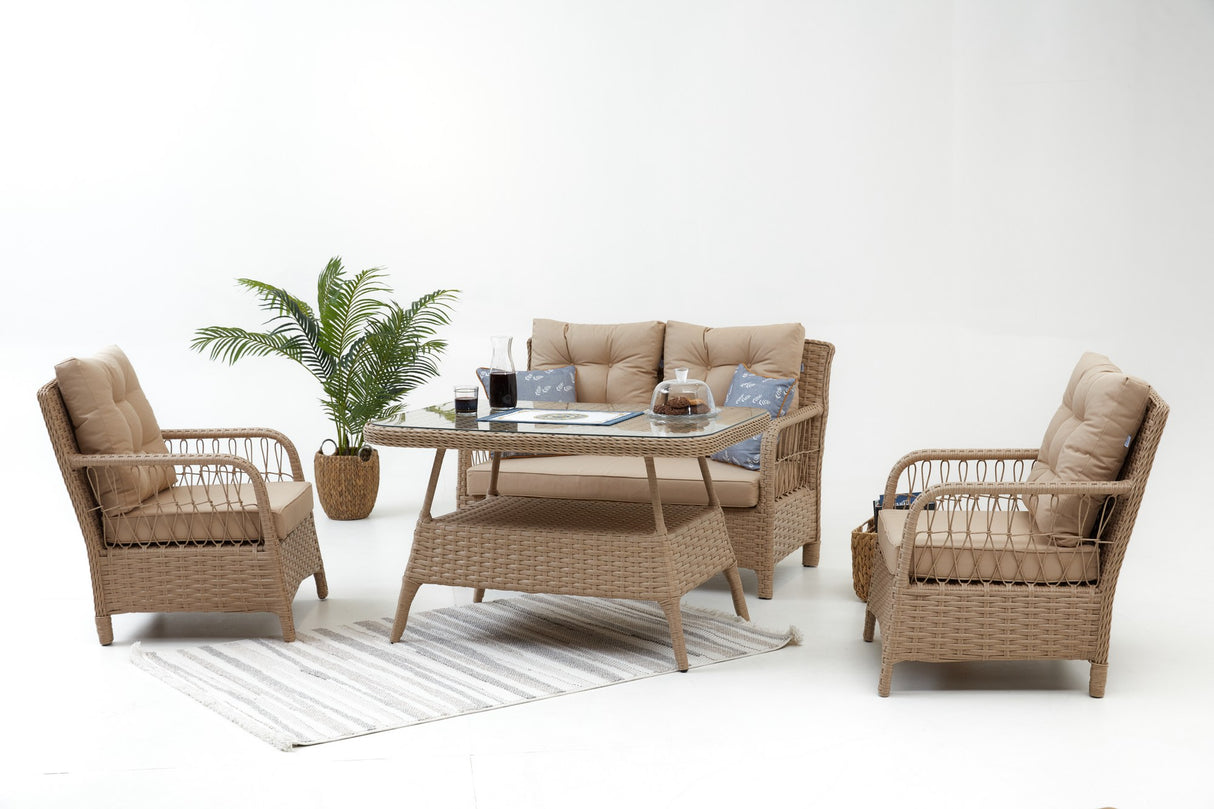 Set mobilier gradina Vera Rattan (2+1+1+S) - Crem
