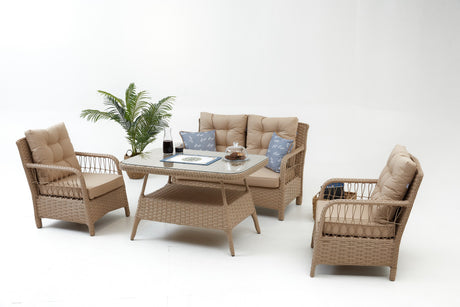 Set mobilier gradina Vera Rattan (2+1+1+S) - Crem