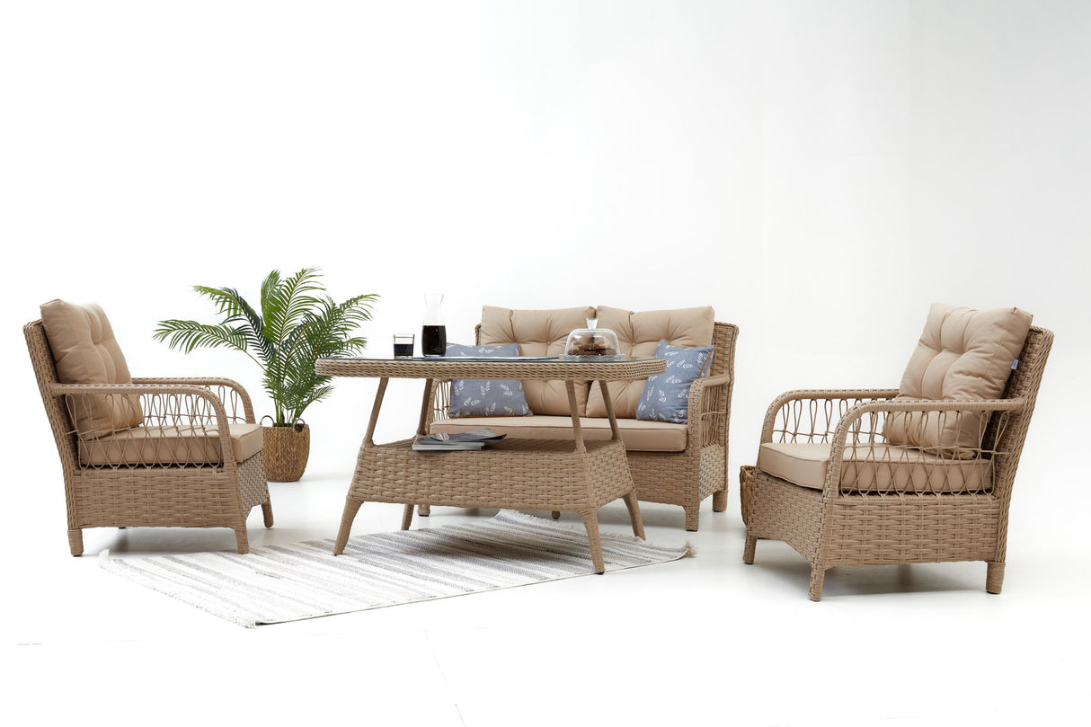 Set mobilier gradina Vera Rattan (2+1+1+S) - Crem