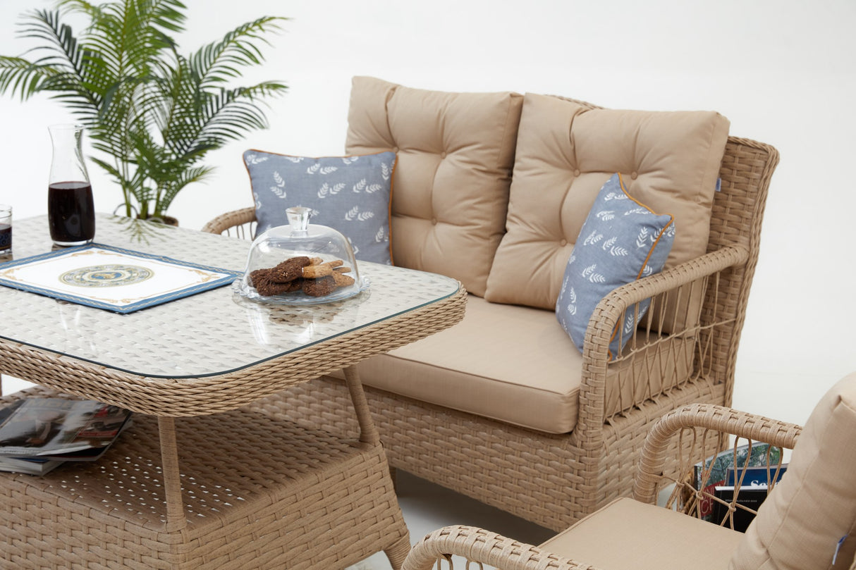 Set mobilier gradina Vera Rattan (2+1+1+S) - Crem