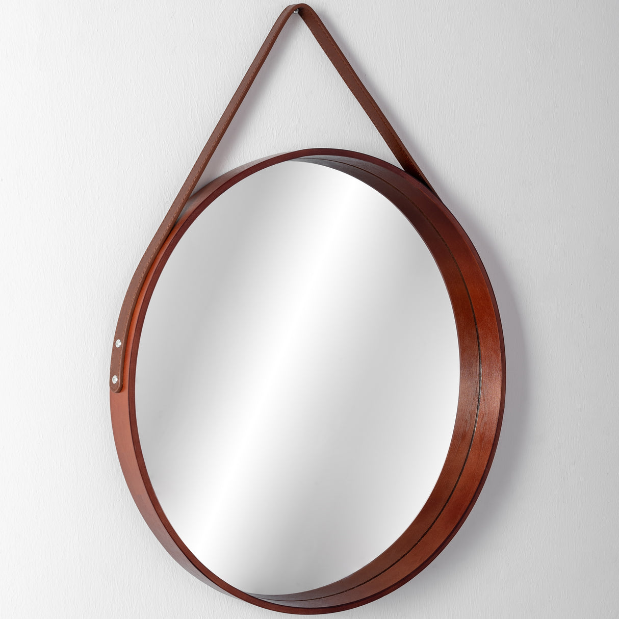 Oglinda rotunda cu rama din lemn LOFT D.Brown 50 cm