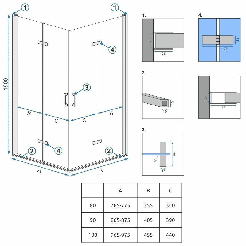 Cabina dus Rea Molier Chrome Double 80x100